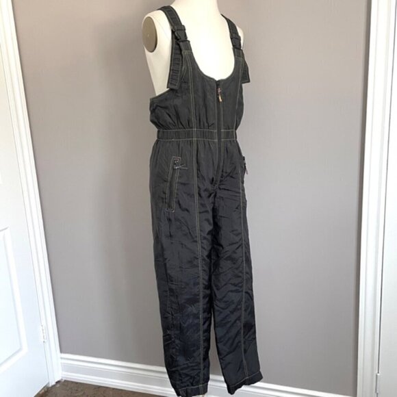 Vintage 80s Black Insulated Ski Pants Bib Overalls - Small - Picture 2 of 10